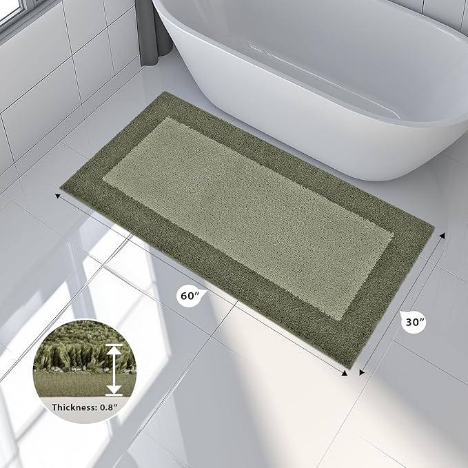 Bathroom Rugs 30" x 60", Non-Slip Extra Soft Absorbent Bath Rugs, Machine Washable Quick Dry Bath Mats for Bathroom Floor, Shower, Bathtub and Sink, Budding Green & Sage Green