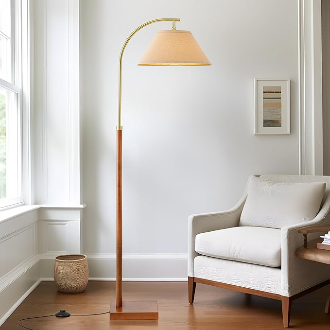 63" Floor Lamp for Living Room with Foot Switch Wood Standing Lamp Tall Lamp Mid Century Modern Arc Floor Lamps for Bedroom Office Industrial Reading