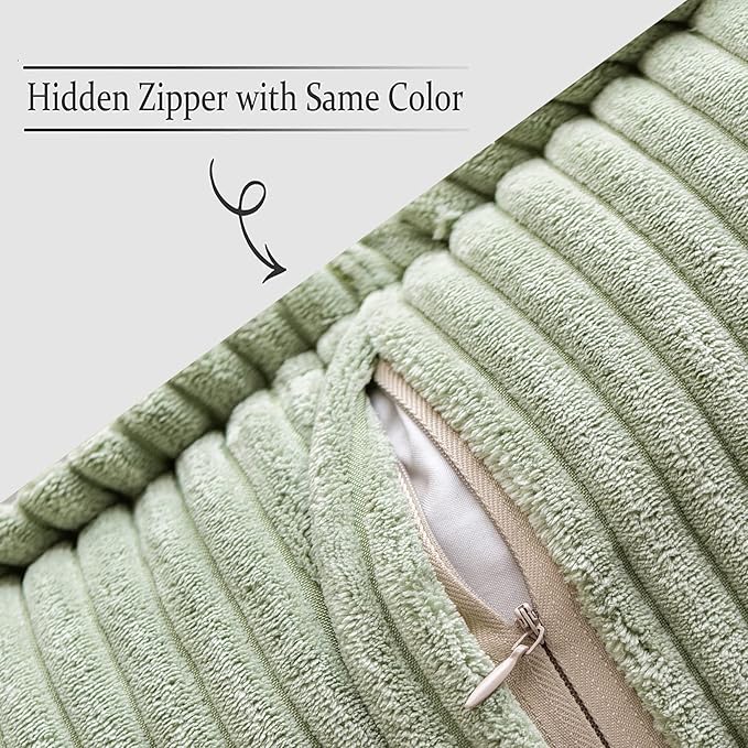 MIULEE Sage Green Corduroy Decorative Euro Sham Pillow Covers 24x24 Inch with Splicing Set of 2 Soft Boho Pillow Covers Broadside Textured Summer Pillowcases for Couch Bed Livingroom