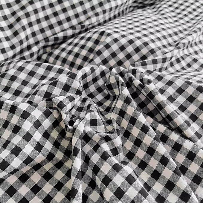 mixinni Vintage Black Gingham Ruffle Comforter Set 3-Piece Washed Cotton Twin XL Size Grid Bedding Set with Geometric Checkered Pattern, Farmhouse Chic Soft Fluffy Comforter for All-Season