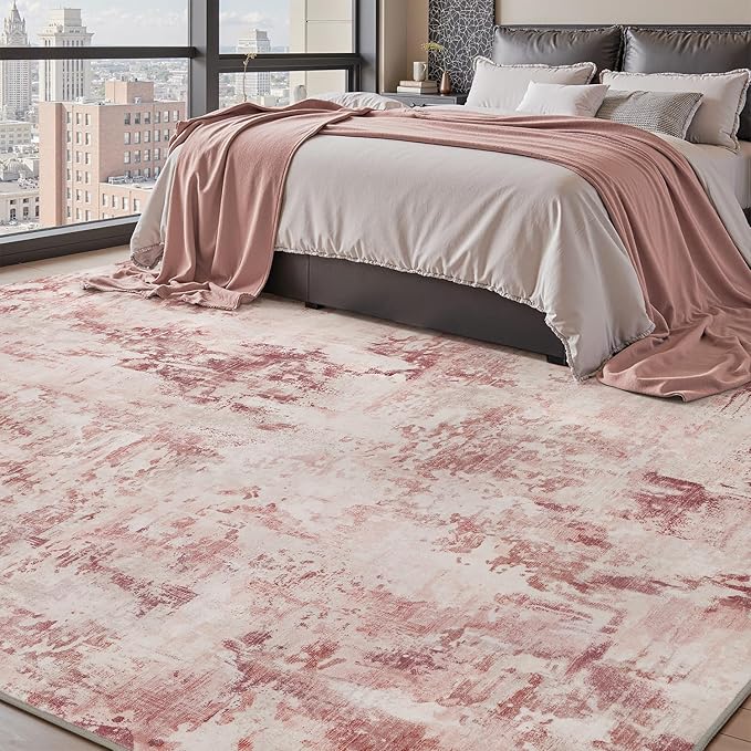 tchdio Area Rug 9x12 Rugs for Living Room- Abstract Soft Living Room Rug-Non Slip Carpet- Washable Pink Rug for Bedroom Dining Room Home Office