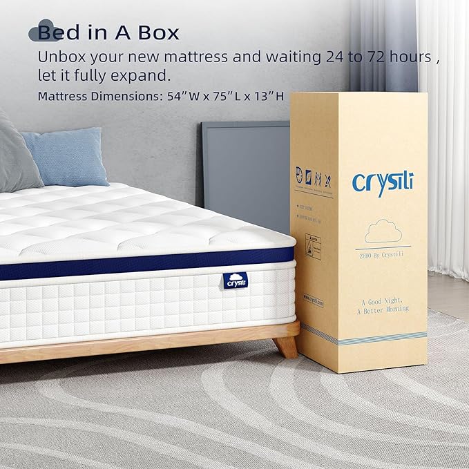 Crystli Full Mattress, 13 Inch Full Size Mattress Bed in A Box, Medium Firm Hybrid with Zero Pressure Foam, Innerspring for Pressure Relief, CertiPUR-US Certified