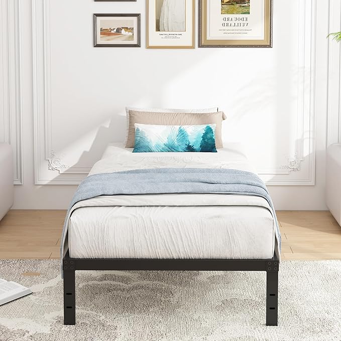 10 Inch XL Twin Bed Frames, Platform Metal Bed Frame Twin XL Size Heavy Duty Steel Slat Mattress Foundation, No Box Spring Needed, Easy Assembly, Noise-Free, Black