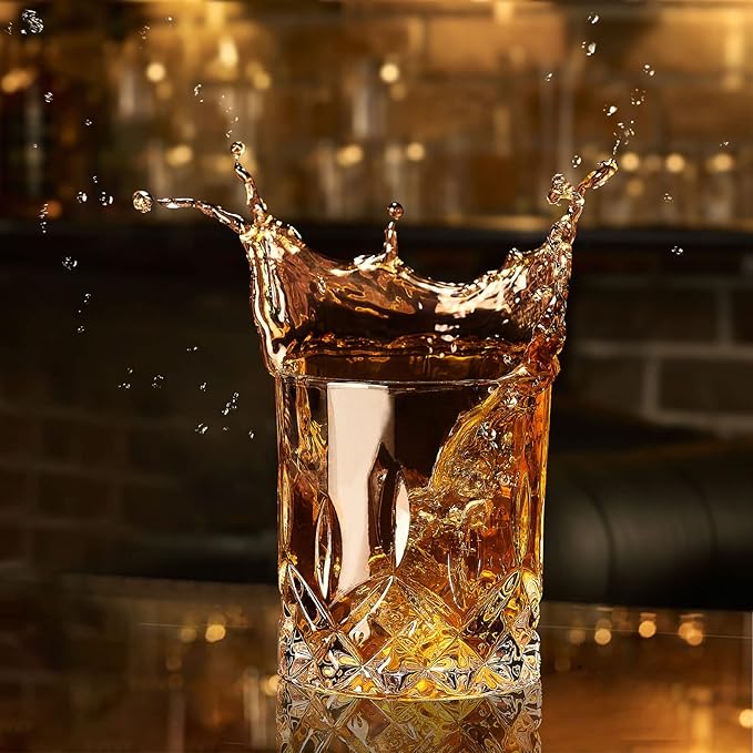 Whiskey Glasses Set of 4, Rocks Glasses, 10 oz Old Fashioned Tumblers for Drinking Scotch Bourbon Whisky Cocktail Cognac Vodka Gin Tequila Rum Liquor Rye Gift for Men Women at Home Bar