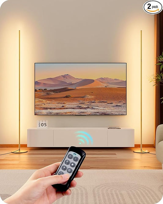 EDISHINE LED Corner Floor Lamp, Set of 2, Dimmable, Adjustable Standing Light, 7 Color Temperature 3000-6000K, Modern Minimalist Floor Lamp for Bedroom, Living Room, Office, Gold