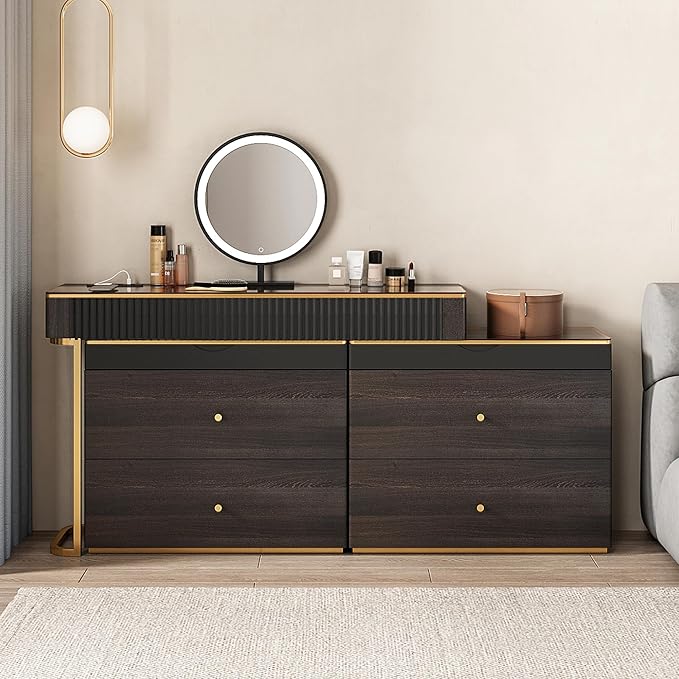 Lartis Makeup Vanity with Stool, Very Easy to Assemble,Retractable TV Cabinet Combination, Dressing Table Desk in one, Super Storage