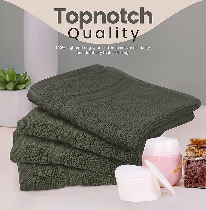Towel and Linen Mart 100% Cotton - Wash Cloth Set - Pack of 4, Quick Dry, Luxurious, Highly Absorbent and Soft Feel Premium Spa & Hotel Perfect for Daily Use (12 X 12 Grey)