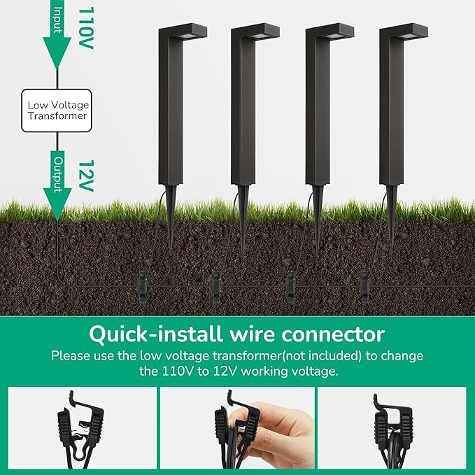EDISHINE Low Voltage Pathway Lights Wired, 3000K 3.2W 50,000Hrs Waterproof LED Outdoor Landscape Lighting with Connectors, 12V Modern Cast-Aluminum Landscape Path Lights for Walkway Garden, 4 Pack