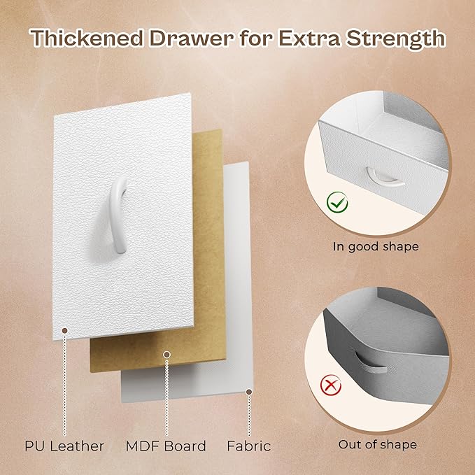 Huuger 63 Inch LED TV Stand Dresser with Power Outlets, USB-C Port and LED Lights, 10 Fabric Drawer Dresser for Bedroom, Long Entertainment Center for 65, 70 Inch TV, Open Shelves, PU Leather, White