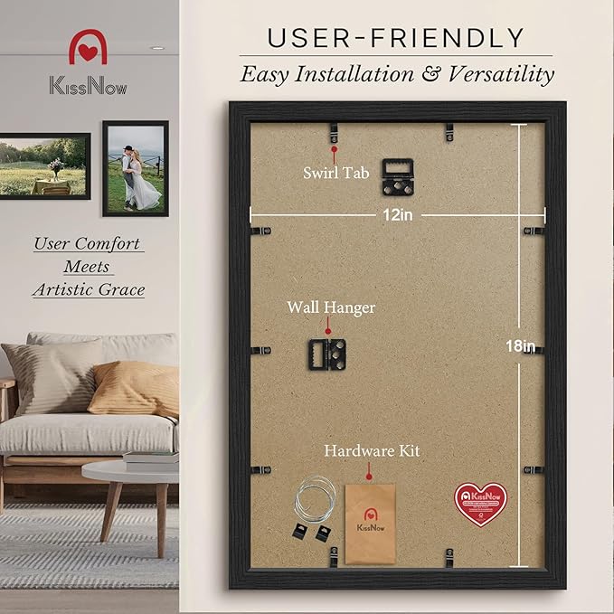 12x18 Poster Frame 4 Pack, Textured Black Solid Wood Picture Frame, Wall Hanging