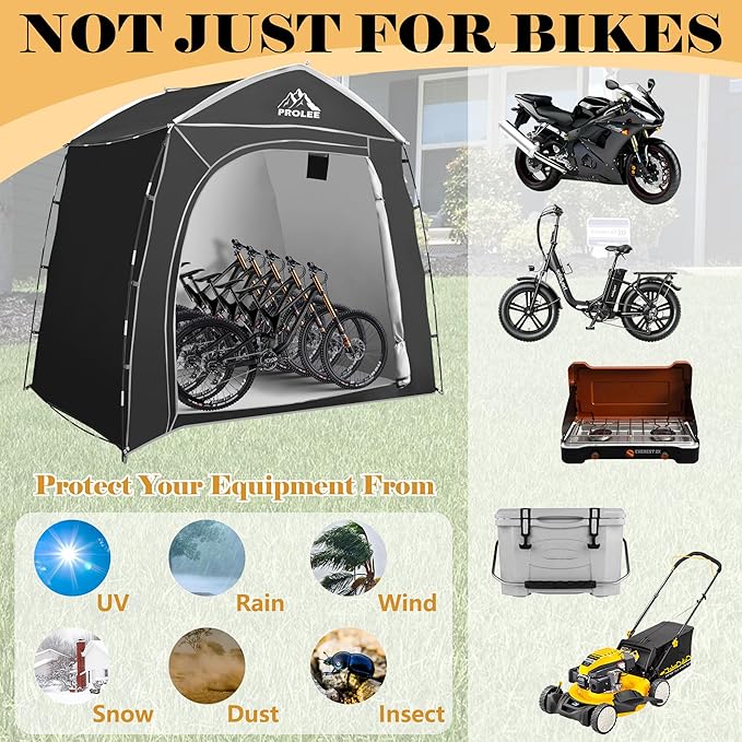 Prolee Bike Storage 7.3 x 5ft, Outside Storage Waterproof Oxford Fabric for 4 Bikes, Bike Shed, Garden Sheds & Outdoor Storage, Black