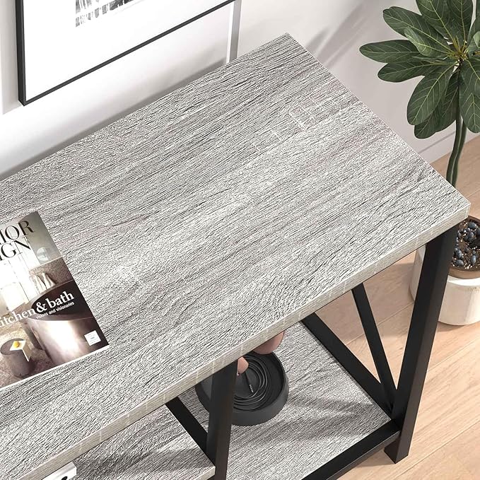 FOLUBAN Modern TV Stand for TVs up to 55 Inch, Rustic Wood Entertainment Center with Storage Shelves, Industrial Media TV Console and TV Table for Living Room Bedroom, 47 Inch Light Grey