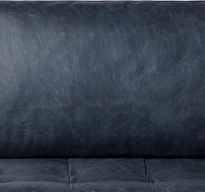 POLY & BARK Napa 82" Leather Pull-Out Convertible Sleeper Sofa in Midnight Blue
