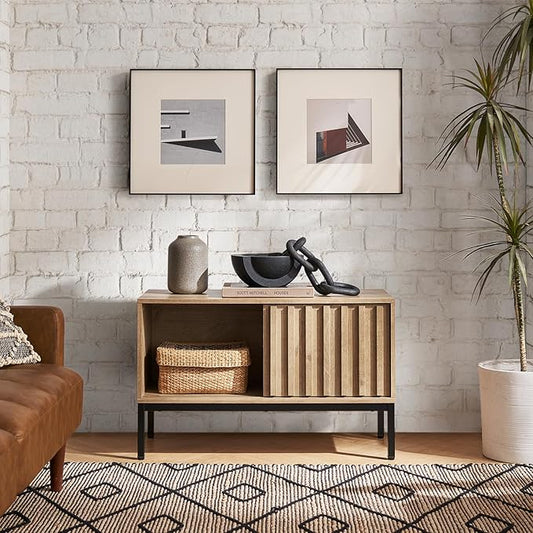 mopio Norwin TV Stand, Rustic Modern Industrial Television Stand for 60/65/70 inch TV, Fluted Entertainment Center with Storage, Wood Media Console Credenza Cabinet Table (Oak 36" TV Stand)