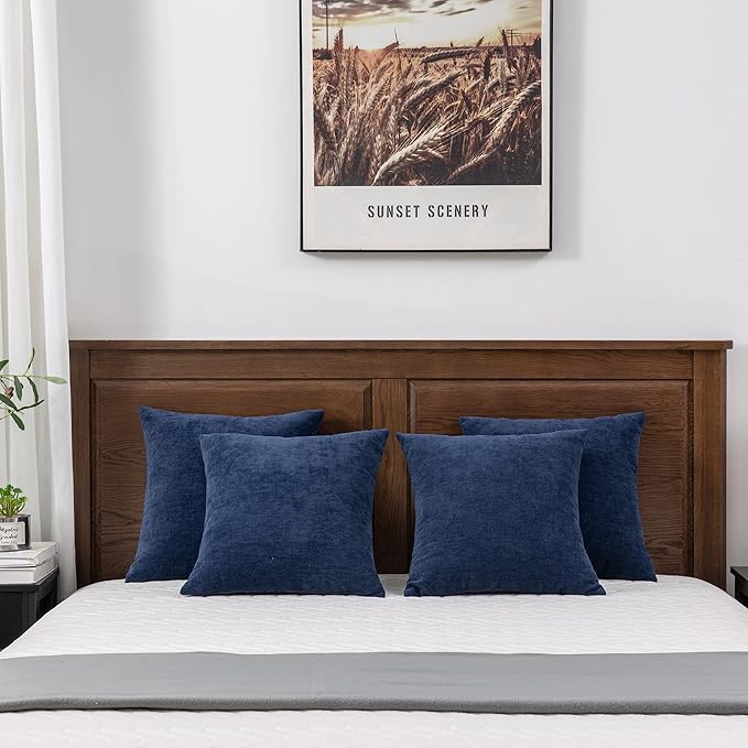 GAWAMAY Decorative Square Throw Pillow Covers 18"x18" Inch Set of 4, Super Soft Chenille Pillows Farmhouse Fall Pillowcase for Living Room Bedroom Sofa Couch Cushion Cover Navy Blue 45x45cm