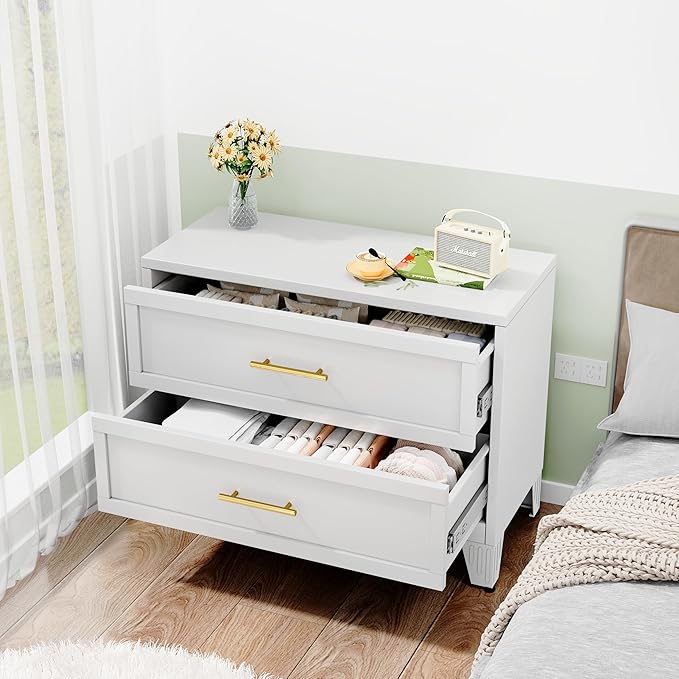 Metal Dresser for Bedroom 2 Drawers Dresser Metal Storage Dressers Organizer,24.8" H White Drawer Chest, Closet Organizers for Living Room, Hallway, Closet