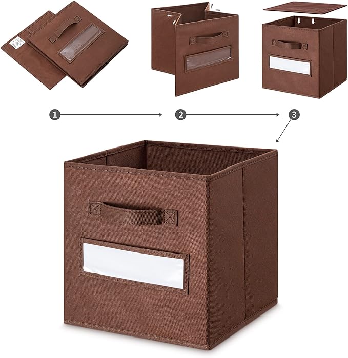 artsdi 11 Inch Storage Cube,Storage bin,cube storage (Set of 10) Foldable Fabric Cube Storage Bins with 10 Labels Window Cards & a Pen,Baskets Containers for Shelves,Closet Organizers Box,Brown