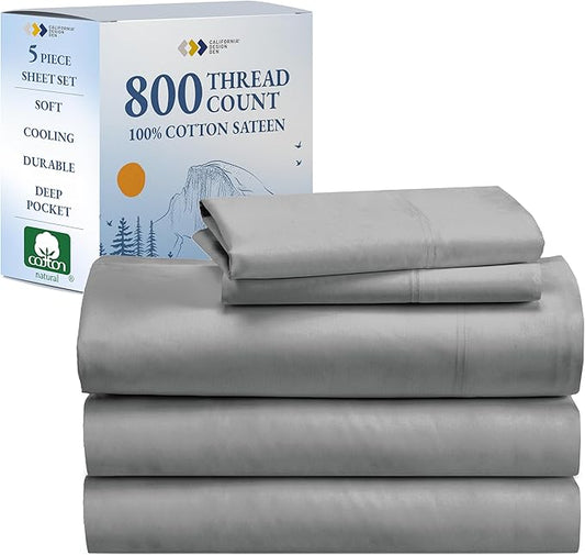 California Design Den Split King Sheets for Adjustable Bed - Buttery Soft 800 Thread Count, 100% Cotton Set, Beats Fake Egyptian Claims, Sateen Bedding Set, Durable Twin XL Fitted Sheets (Light Grey)
