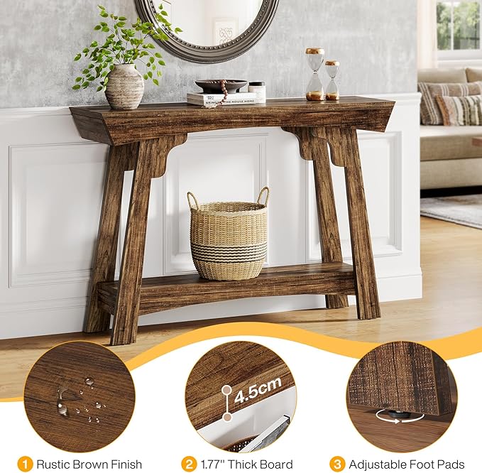 Tribesigns 41.3" Farmhouse Console Table, 2-Tier Small Entryway Table with Storage, Narrow Wooden Sofa Table Behind Couch for Living Room, Foyer, Hallway, Rustic Brown