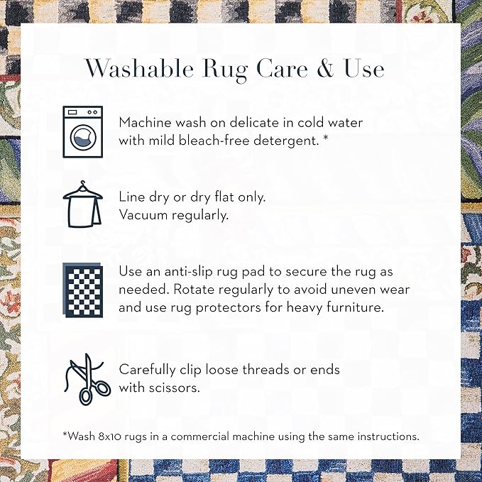 MACKENZIE-CHILDS Washable Rug, Decorative Indoor Rug, 2' x 3', Sterling Check