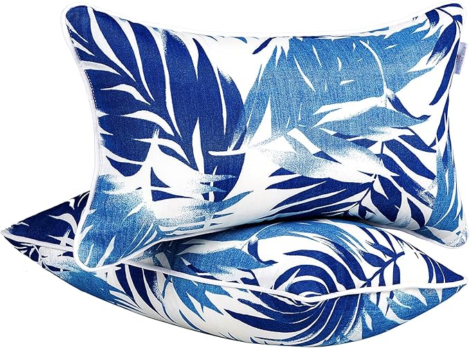 JMGBird Outdoor Pillows Waterproof Set of 2 Outdoor Throw Pillows with Insert Included 12×20 Inch Outdoor Lumbar Pillows for Patio Furniture
