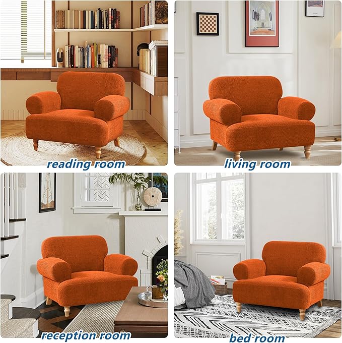 41.75" Oversized Modern Accent Chair w/Chenille Fabric,Wide& Round Arm, Single Sofa Chair for Bedroom,Living Room,Apartment,Study Room (1, Orange)