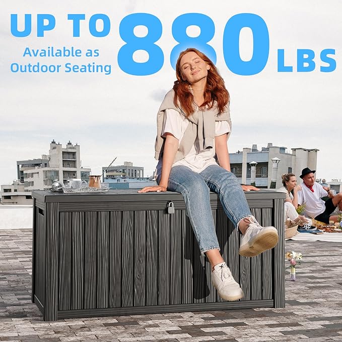 Vixzen 180 Gallon Resin Deck Box, Lockable Outdoor Storage Box for Patio Cushions Storage Furniture,Garden Tools, Pool Supplies, Weatherproof and UV Resistant- Black