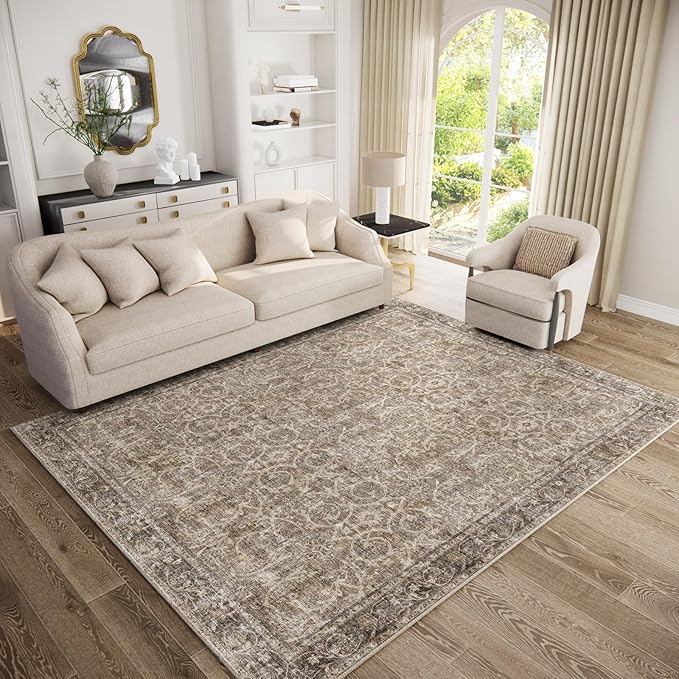 8x10 Washable Area Rugs Ultral Soft Non-Slip Stain Resistant Vintage Boho Large Carpet for High-Traffic Living Room & Dining Room