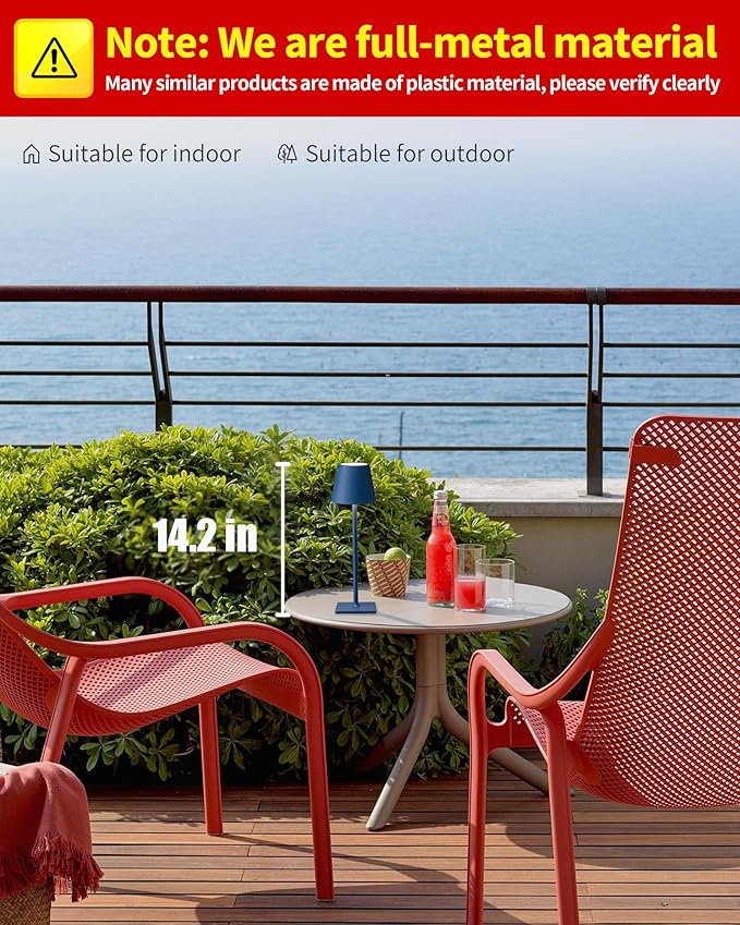 KDG 2 Pack Cordless Table Lamp,Portable LED Desk Lamp, 4000mAh Battery Operated, 3 Color Stepless Dimming Up, for Restaurant/Bedroom/Bars/Outdoor Party/Camping/Coffee Shop Night Light(Blue)