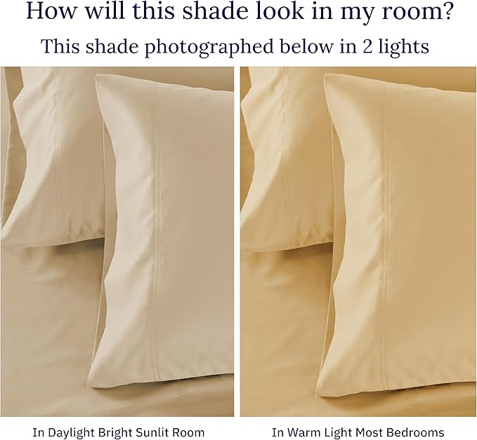 California Design Den King Size Sheets Set 600 Thread Count, 100% Cotton Sateen, Soft, Cooling King Size Bed Sheets, Hotel-Quality Bedding Sheets & Pillowcases (Golden Tan)