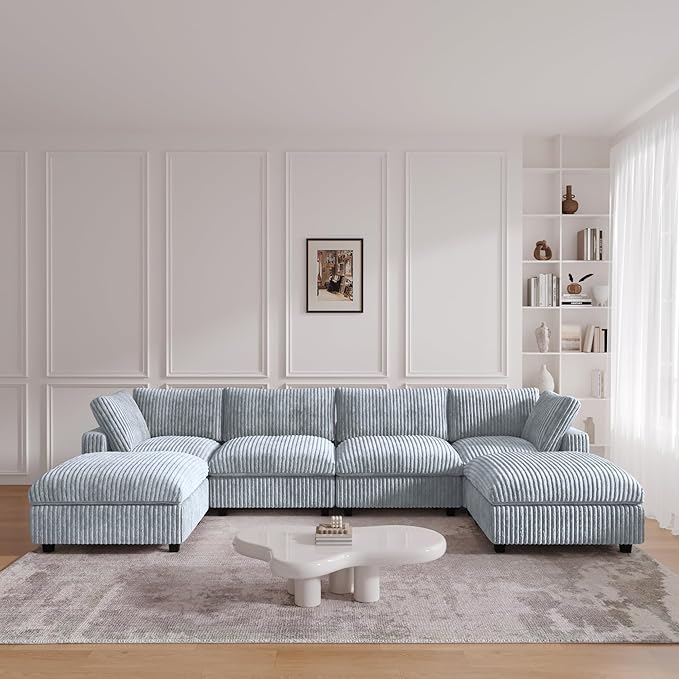 JACH Modern U Shape Sectional Couch, Convertable Modular Couches with Chaise Ottomans, Deep Seat Sofas, Sofa Covers Washable, Minimalist Plush Sofa for Living Room, Apartment, Light Grey