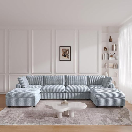 JACH Modern U Shape Sectional Couch, Convertable Modular Couches with Chaise Ottomans, Deep Seat Sofas, Sofa Covers Washable, Minimalist Plush Sofa for Living Room, Apartment, Light Grey