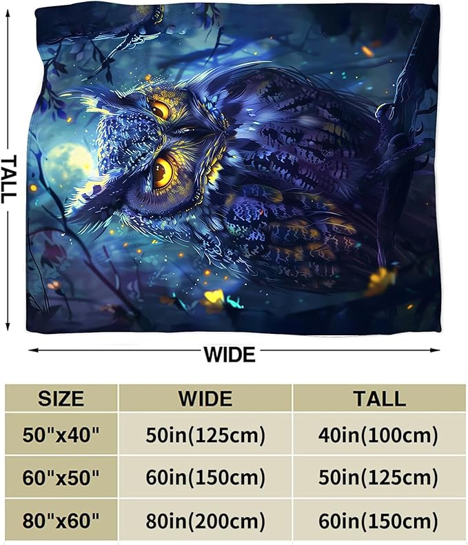 Fantasy Owl Throw Blanket - Gifts and Decor for Girls, Boys, Women, Men, Kids, Adults - Soft Warm Cozy Fleece for Couch, Sofa, Bed 80"x60"