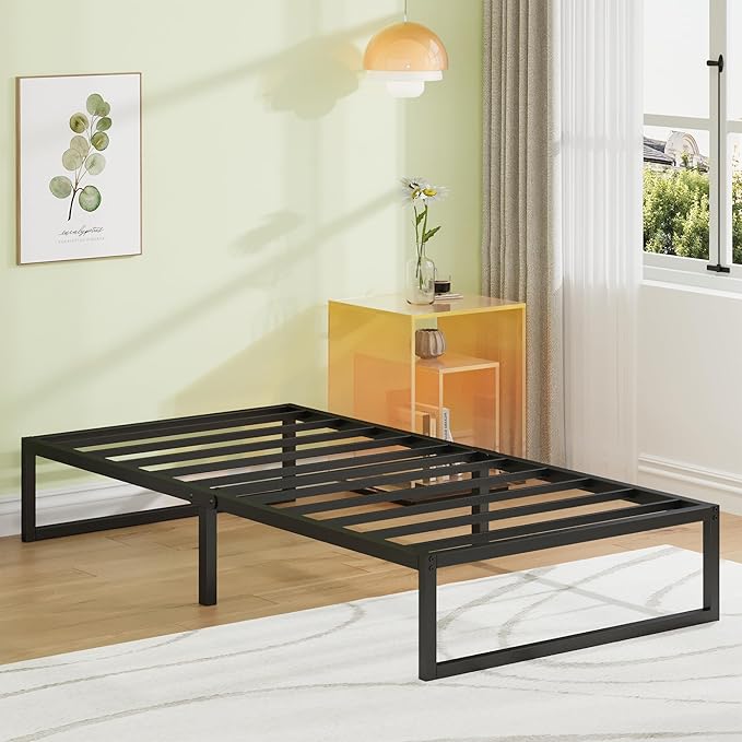 EMODA 12 Inch Twin Bed Frames No Box Spring Needed, Heavy Duty Metal Twin Platform Bed Frame, Noise Free, Easy Assembly, Black