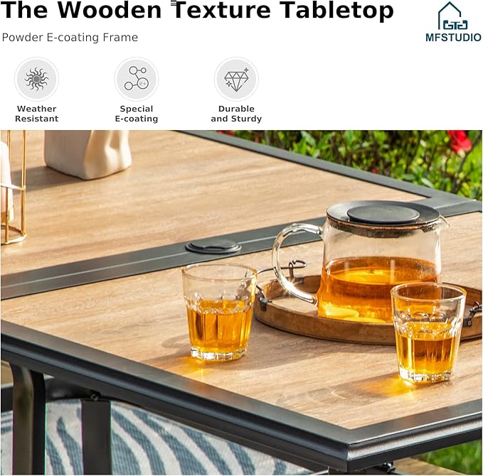 MFSTUDIO Patio Dining Set for 6, Patio Table and Chairs Set of 6 with Umbrella Hole, Outdoor Dining Set for Deck/Yard/Garden/Poolside