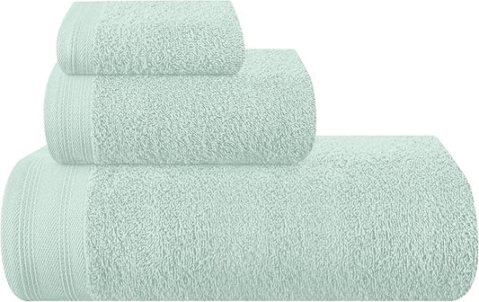 Ultra Soft 3 Pack Cotton Towel Set, Contains a Bath Towels 28x55 inch, a Hand Towels 16x24 inch & a Wash Coths 12x12 inch, Ideal Everyday use, Compact & Lightweight - Sea Green