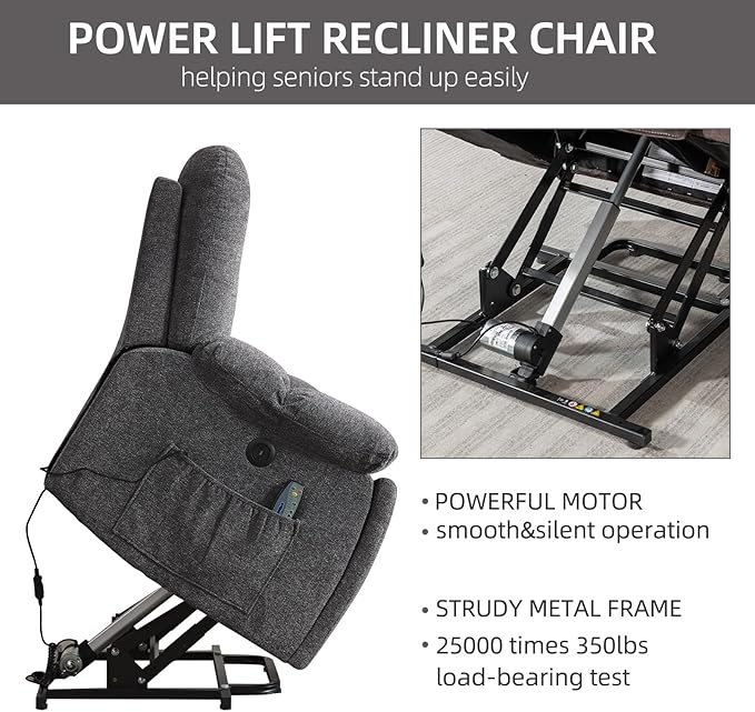 CANMOV Power Lift Recliner Chair with Massage and Heat for Elderly, Overstuffed Wide Recliners, Heavy Duty and Safety Motion Reclining Mechanism with USB Ports, 2 Concealed Cup Holders, Smoke Gray