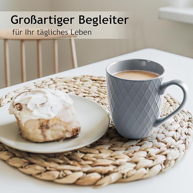 MIAMIO - Coffee Mugs set of 6 / Coffee Cups - 6 x 14 Oz Ceramic Mugs - Large Coffee Mugs - Microwave & Dishwasher safe - Palmanova Collection (Blue)