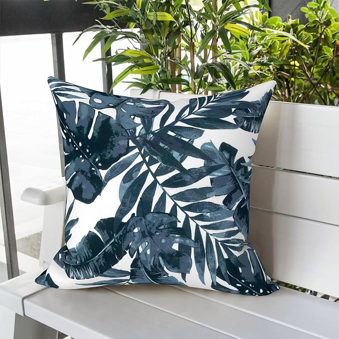 LVTXIII Outdoor Throw Pillow Covers 20 x 20 Inch, Covers ONLY Modern Cute Pattern Decorative Square Toss Pillow Case Pack of 2 for Home Patio Garden Sofa Bed Furniture, Palm Blue