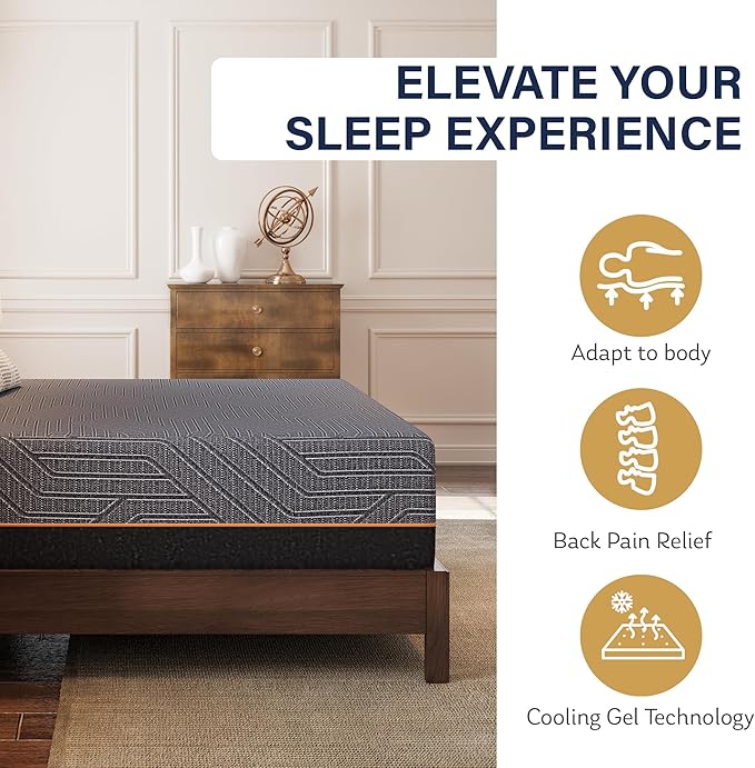 EGOHOME 14 Inch King Mattress, Copper Gel Memory Foam Mattress for Pain Relief, Therapeutic Mattress in a Box, CertiPUR-US Certified, Fiberglass Free Medium Mattress, Black