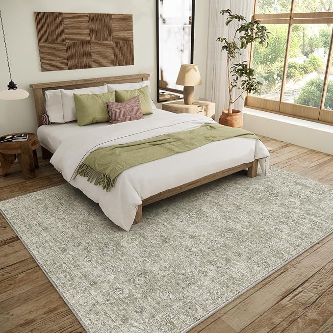 8x10 Washable Area Rugs Ultral Soft Non-Slip Stain Resistant Vintage Boho Large Carpet for High-Traffic Living Room & Dining Room