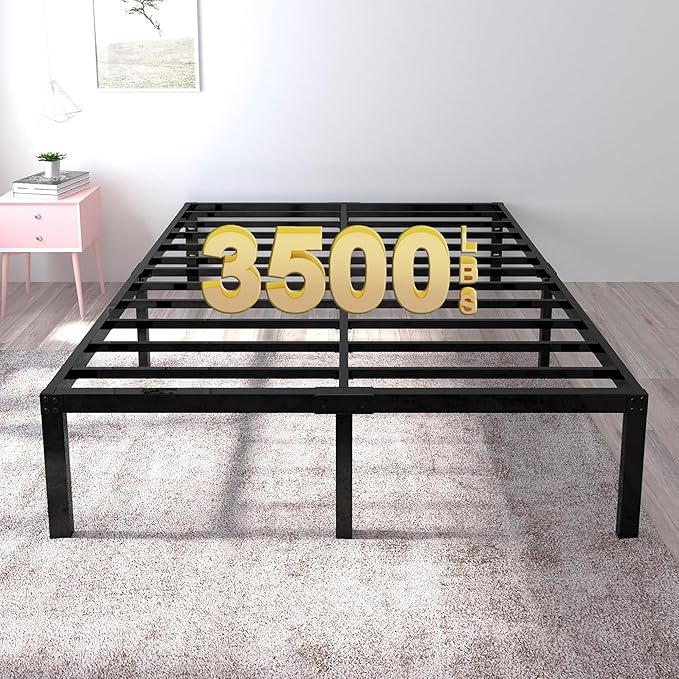 18 Inch Tall 3500lbs Heavy Duty Bed Frame Metal Platform/Maximum Storage/Mattress Foundation/Steel Slats Support/Noise Free/Box Spring Replacement,Full