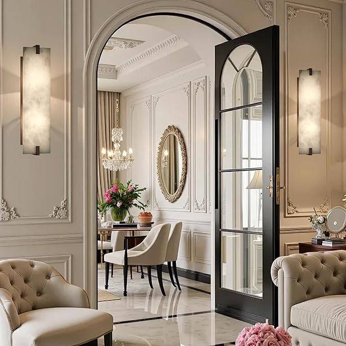 2 Pack 2 Light 20.7" Natural Square Alabaster Marble Bathroom Wall Sconce Modern Concise Style Wall Light Fixture,Oil Rubbed Bronze Finish for Bedroom Hallway Bedside