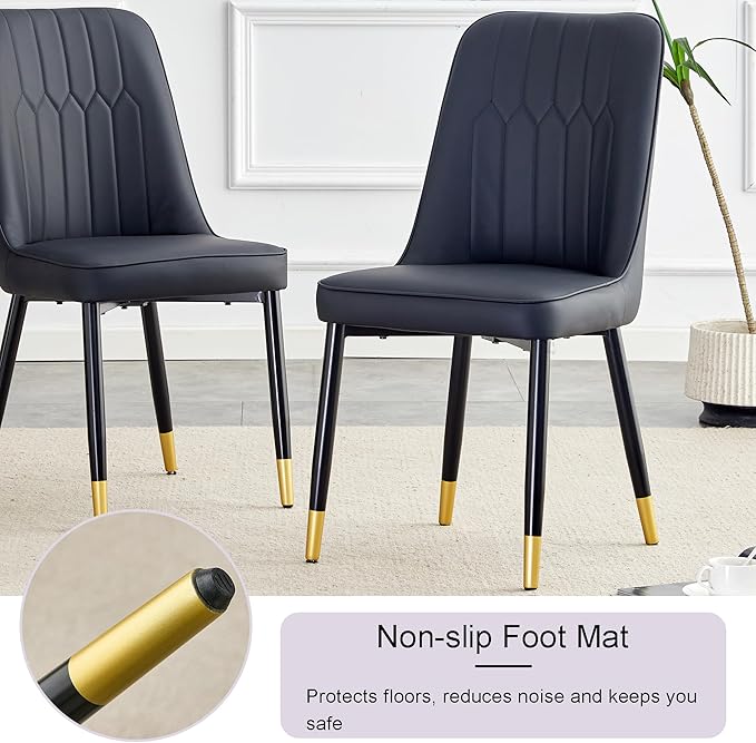 45 Inch Round Dining Table Set for 4, 5 Piece Kitchen Table and Chairs Set, Black Faux Marble Table Top, Small Space Dining Set for Apartment or Dining Room