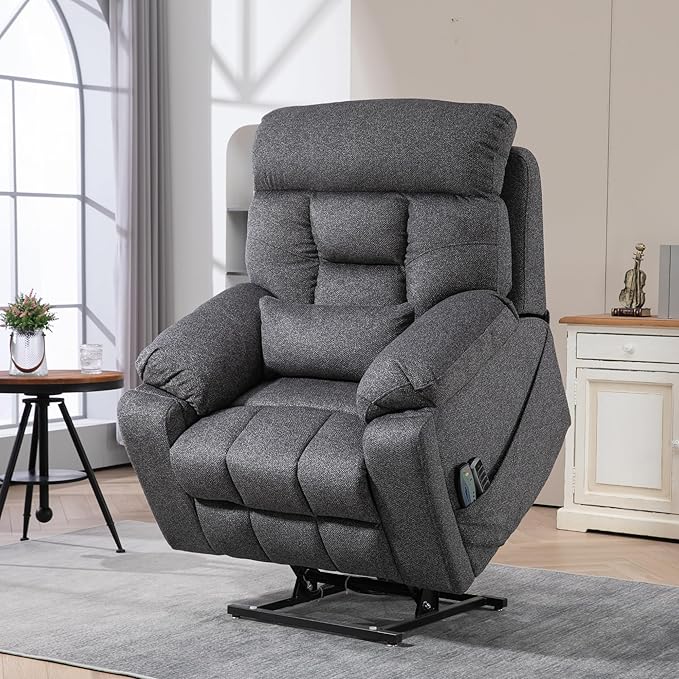 4-Motor Lay Flat Power Lift Recliner Chair with Heat & Massage - Power Adjustable Headrest, Backrest, Lumbar & Legrest - Big Tall Recliners, 4-Point Massage (Seat Heating)