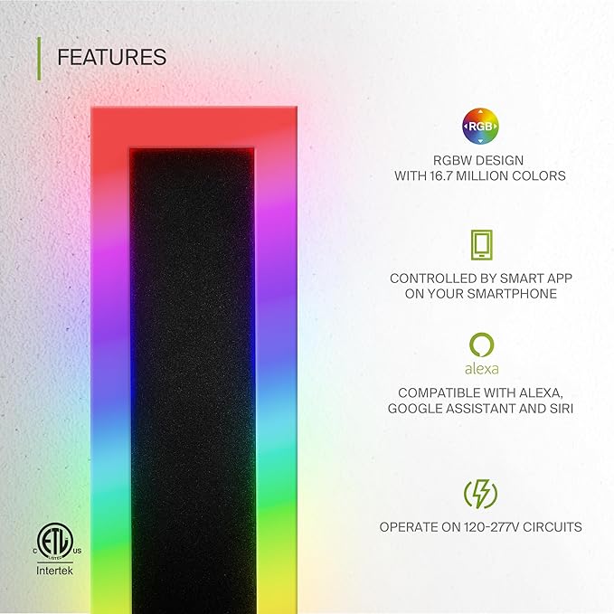 ASD LED 18" Long Wall Mount Light Fixture, Outdoor & Indoor Linear Sconce | RGBW, Smart, Waterproof, Anti-Rust, ETL Listed | 12W 590LM 2700-6500K 100-277V | Exterior Porch Lighting | Black