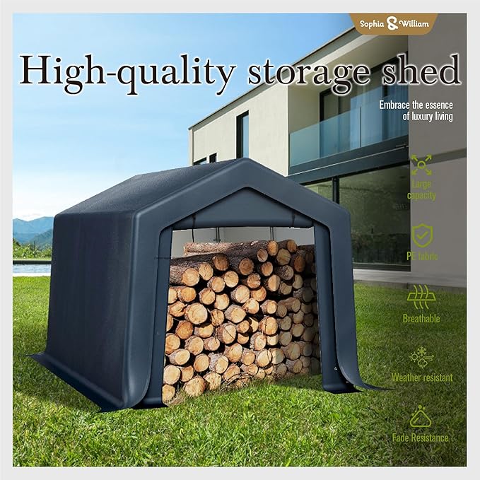 Sophia & William Outdoor Storage Shed Carport 8x12 ft Heavy Duty, Portable Garden Yard Car Port Shelter Storage Tent Garage with Roll Up Doors and Ventilation, Grey