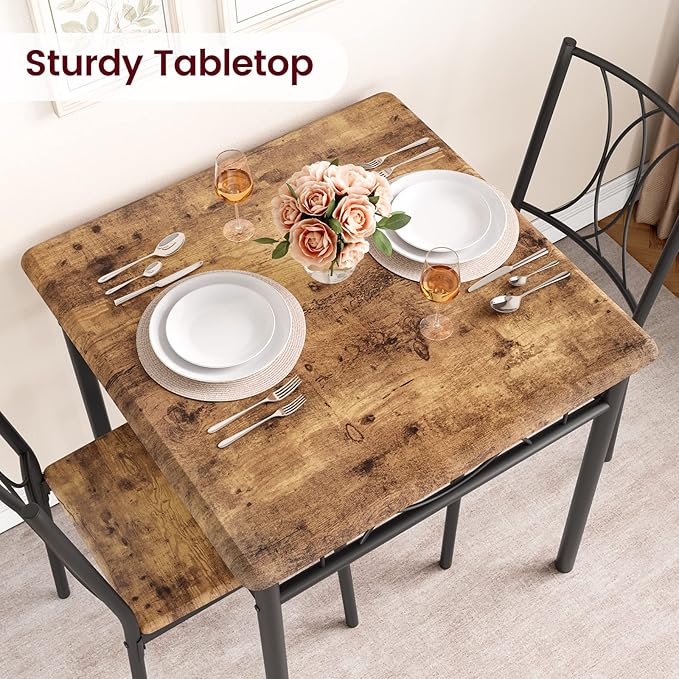 Dining Table Set for 2, Kitchen Table with 2 Chairs, Wood 3-Piece Kitchen Dining Room Table Set for Apartment, Small Space, Space Saving, Retro Brown