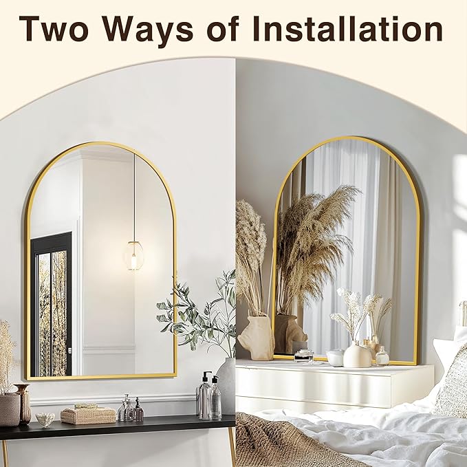 FICTOR Bathroom Vanity Mirror for Wall,2 Pack 24”x36” Arched Metal Framed Bathroom Mirror for Over Sink, Entryway, Living Room,Bedroom(Gold)