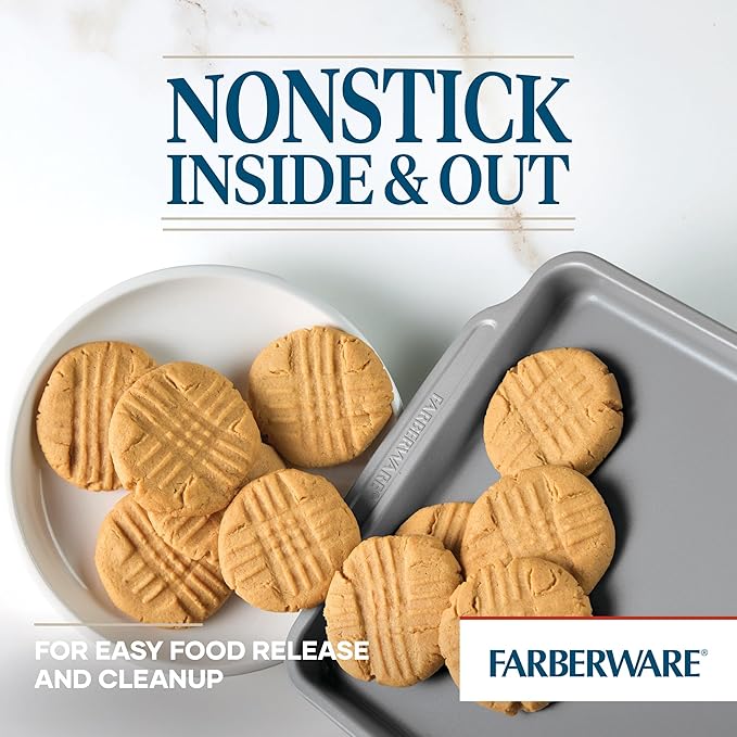 Farberware Steel Nonstick Baking, Includes Cookie, Loaf/Meatloaf, Cake Pan, 4 Piece Non Stick Bakeware Set, Gray